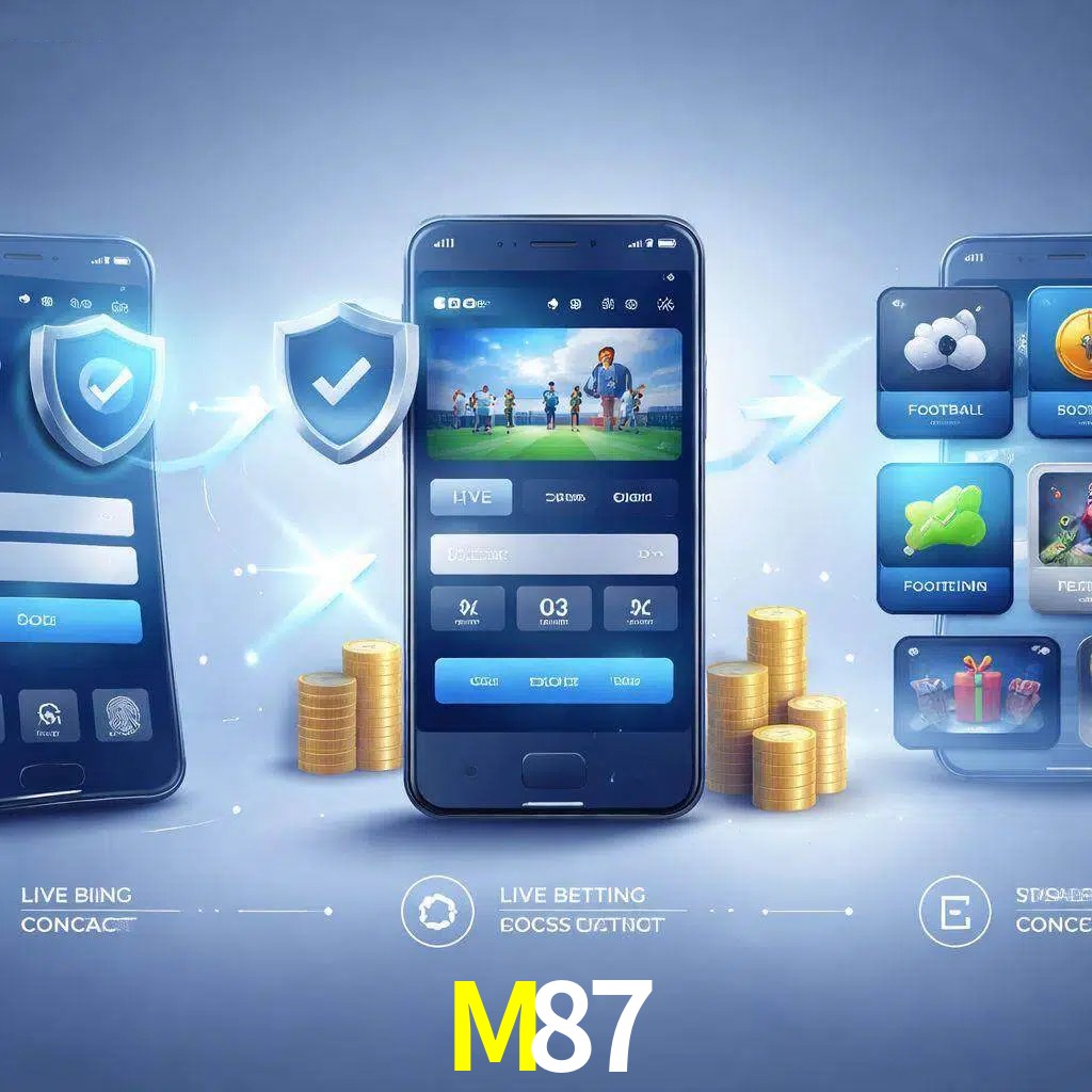 Pasos de acceso a la app M87 en pantalla de teléfono móvil