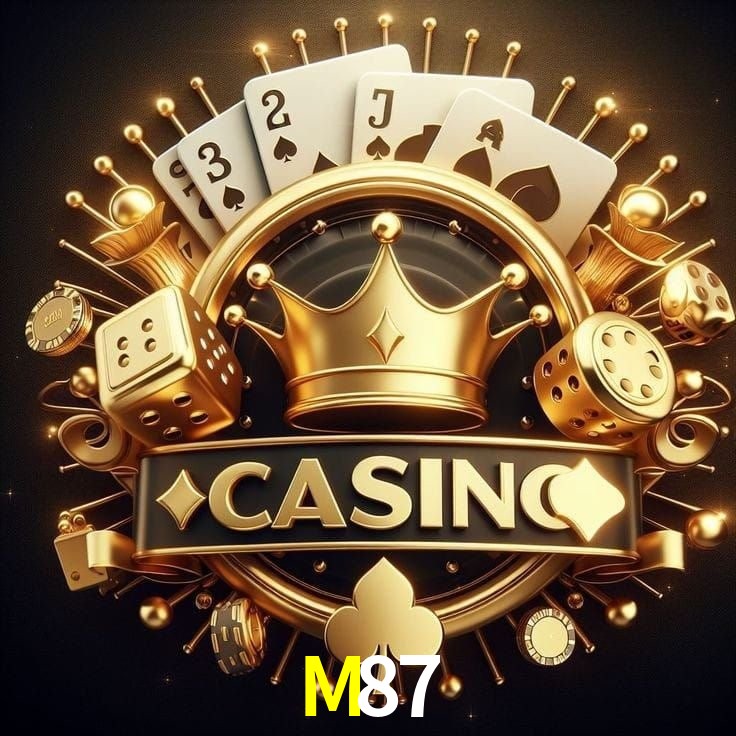 Escena dinámica inspirada en casino con iluminación M87, cartas, fichas e íconos de juegos digitales en un espacio moderno de juegos.